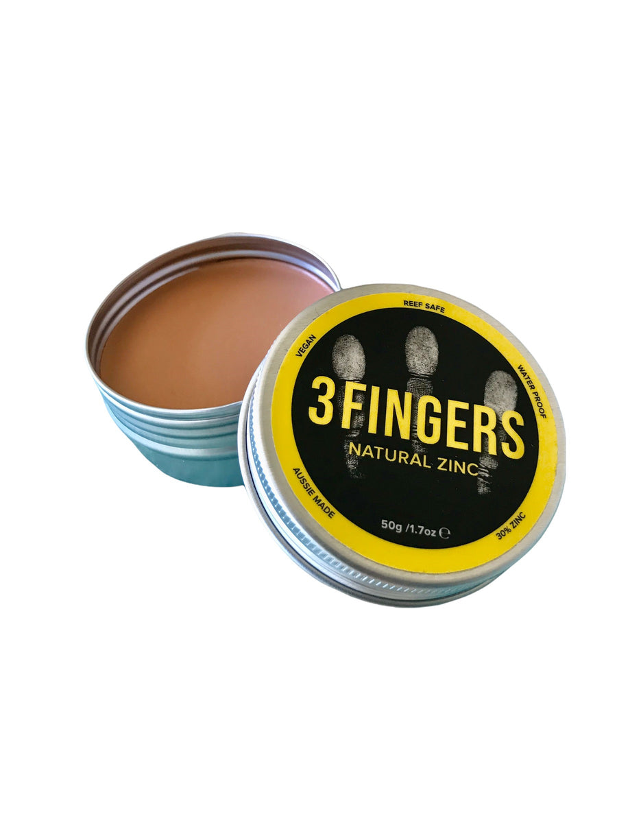 3Fingers is a surfers zinc that is all organic ingredients that lasts up to 3 hours in the Australian climate. 3Fingers has created the best zinc sunscreen on the planet. 3fingers surf Zinc smells brilliant also!